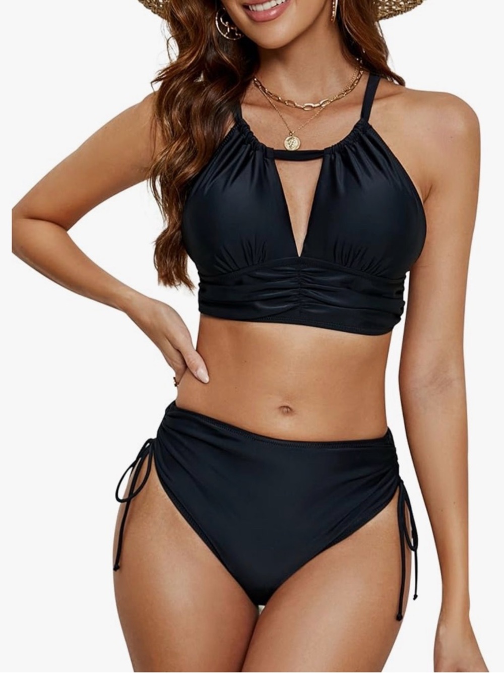 Blooming Jelly Hot Neon Pink High Neck Swimwear Two Piece Piece Bikini, NWT